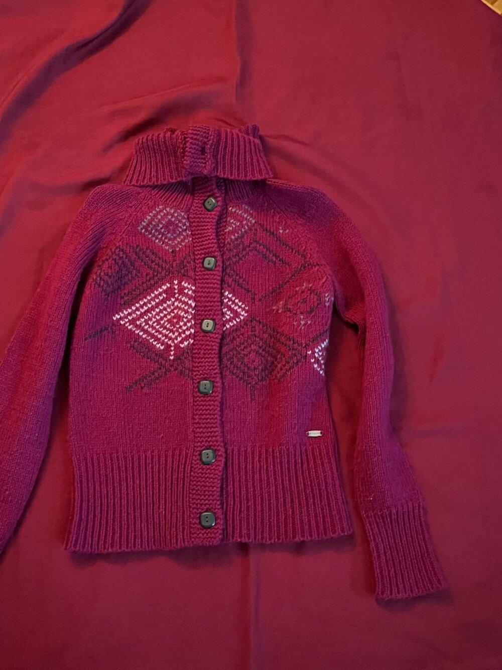 Burgundy Columbia Button-Front Sweater Whit Nordic PatternFor Women sizeM.